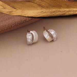 AGOR 925 Silver Enamel & Baguette Line Stud Earrings