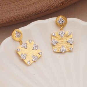 AGOR 925 Silver Gold-Plated Square Drop Earrings with CZ Accents