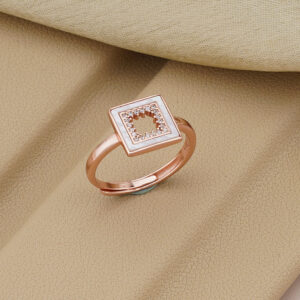 AGOR 925 Silver Square Adjustable Ring with CZ & Enamel - Rose Gold Plated