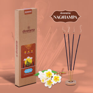 DivoRama Luxury Nagchampa Incense Sticks Agarbatti - 100% Indian Natural Aroma - Long Lasting Nagchampa Agarbattis for Puja, Meditation, Happy Vibes - 60 Sticks