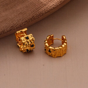 AGOR 925 Silver Gold Plated Textured Crystal Grid Cuff Earrings